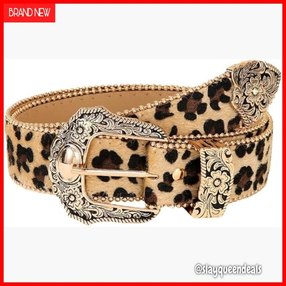 Adjustable PU Leather Belt with Rhinestone Buckle, 40" Length, 1.5" Width